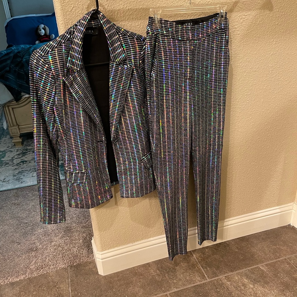 Small Akira Gray Sequins Pant Suit